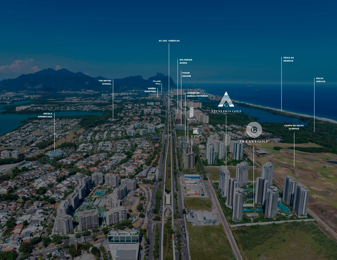 Mapa de localização dos empreendimentos da Coleção Golf, na Barra da Tijuca